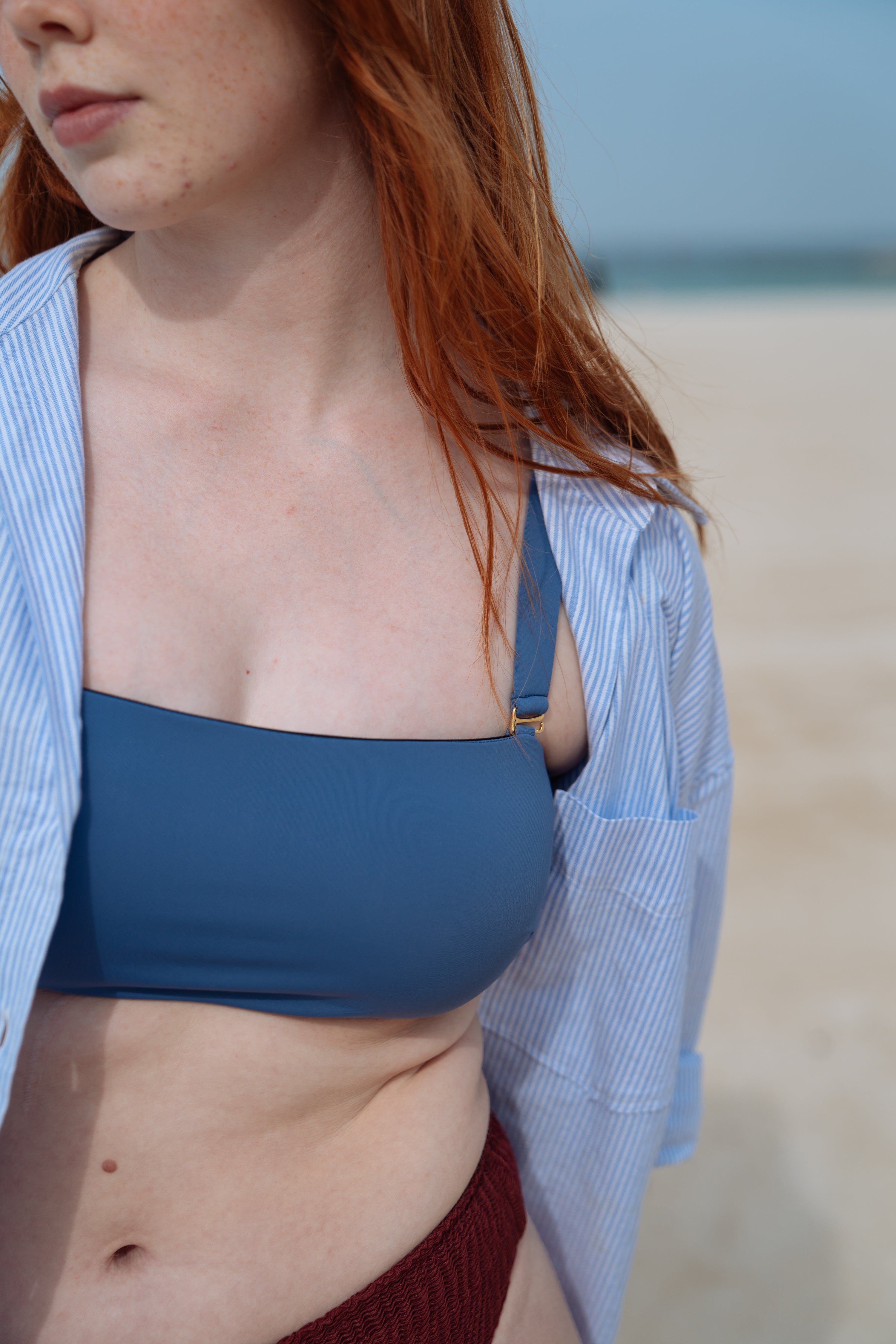 KATE BIKINI BANDEAU TOP TIE BACK HAZY BLUE