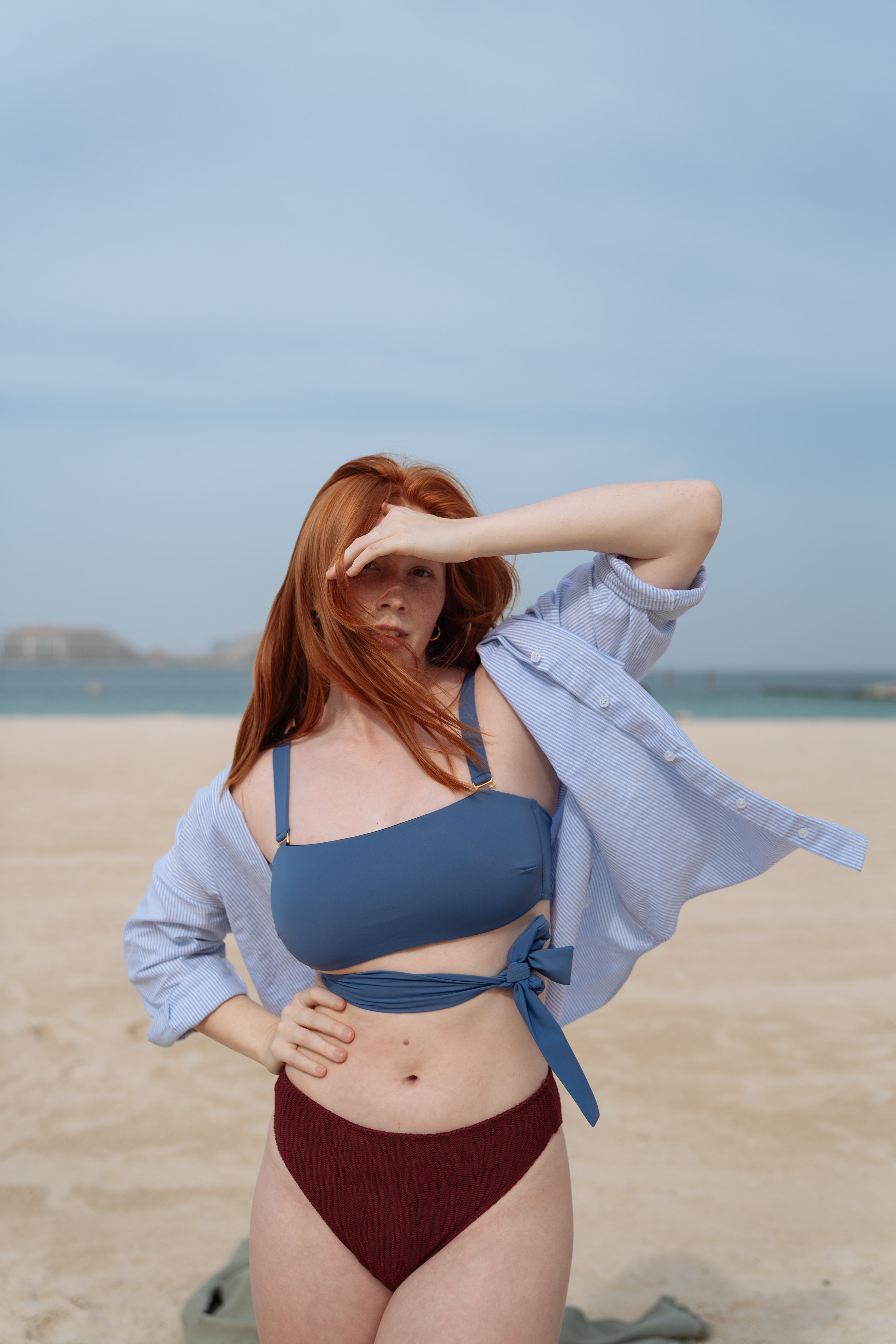 KATE BIKINI BANDEAU TOP TIE BACK HAZY BLUE