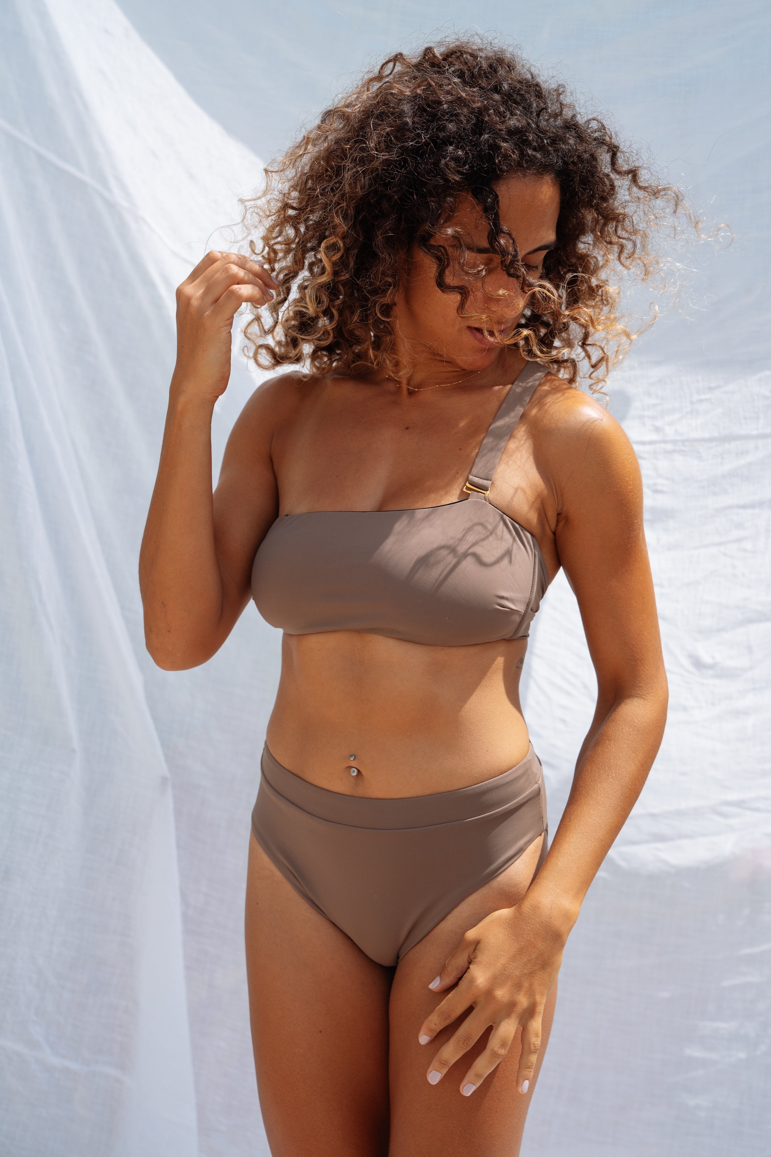 KATE BIKINI BANDEAU TOP TIE BACK SAND