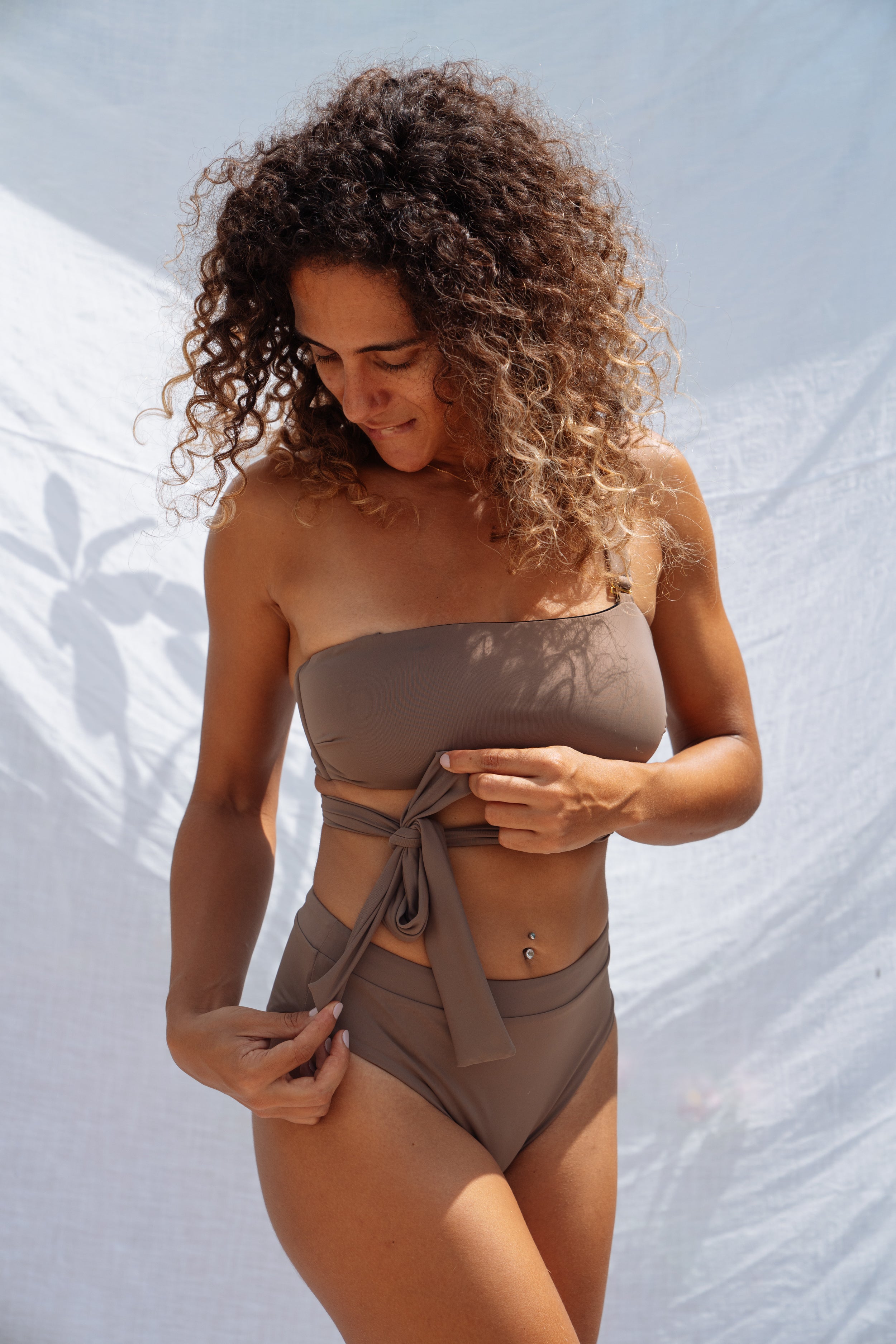 KATE BIKINI BANDEAU TOP TIE BACK SAND