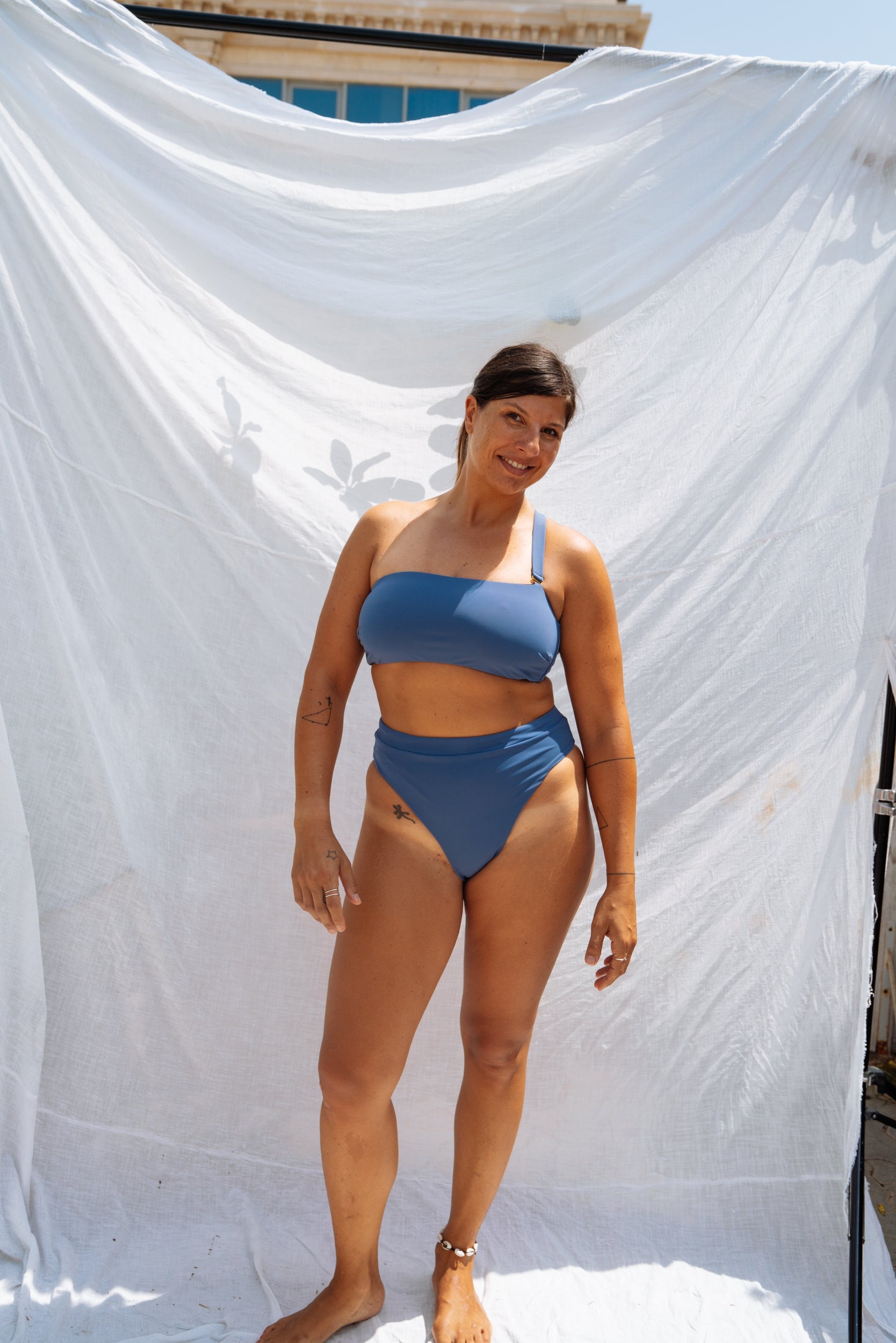 KATE BIKINI BANDEAU TOP TIE BACK HAZY BLUE