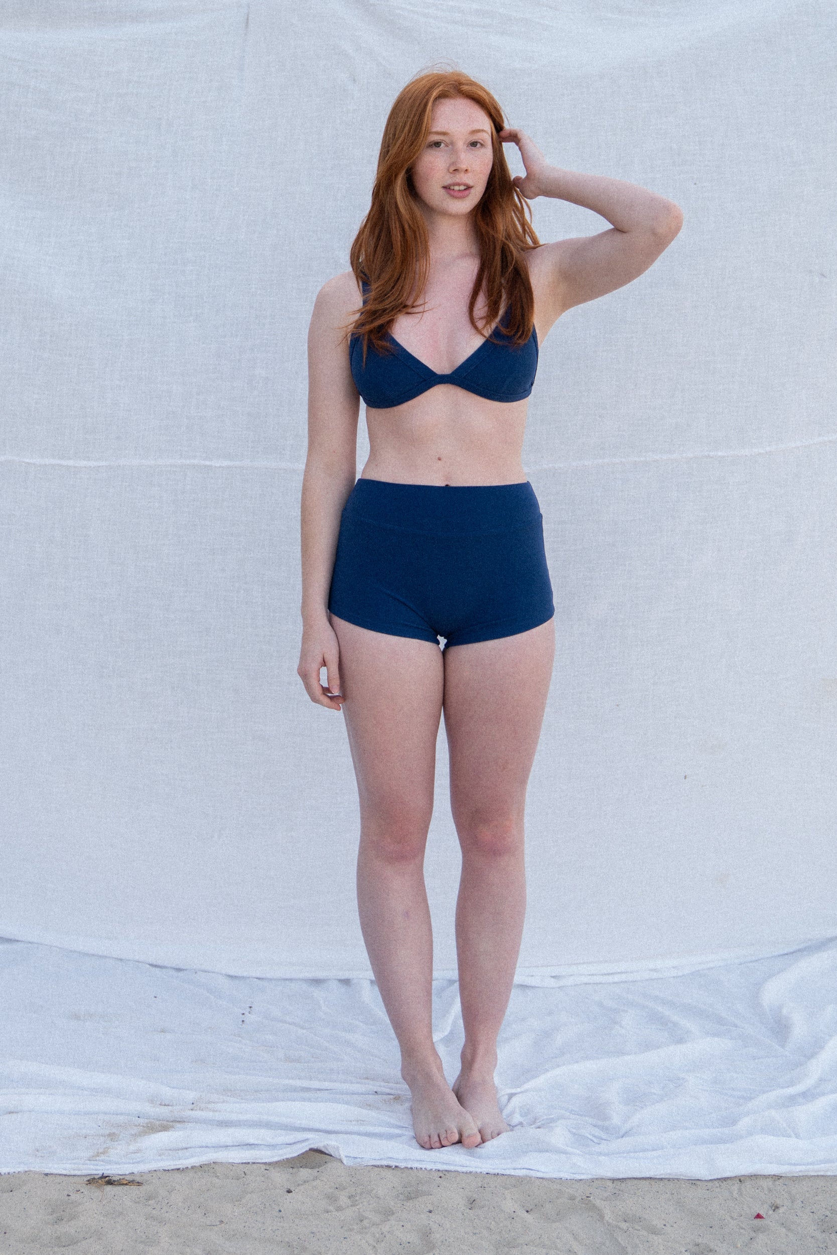TERRY TOWEL TRIANGLE BIKINI TOP INDIGO