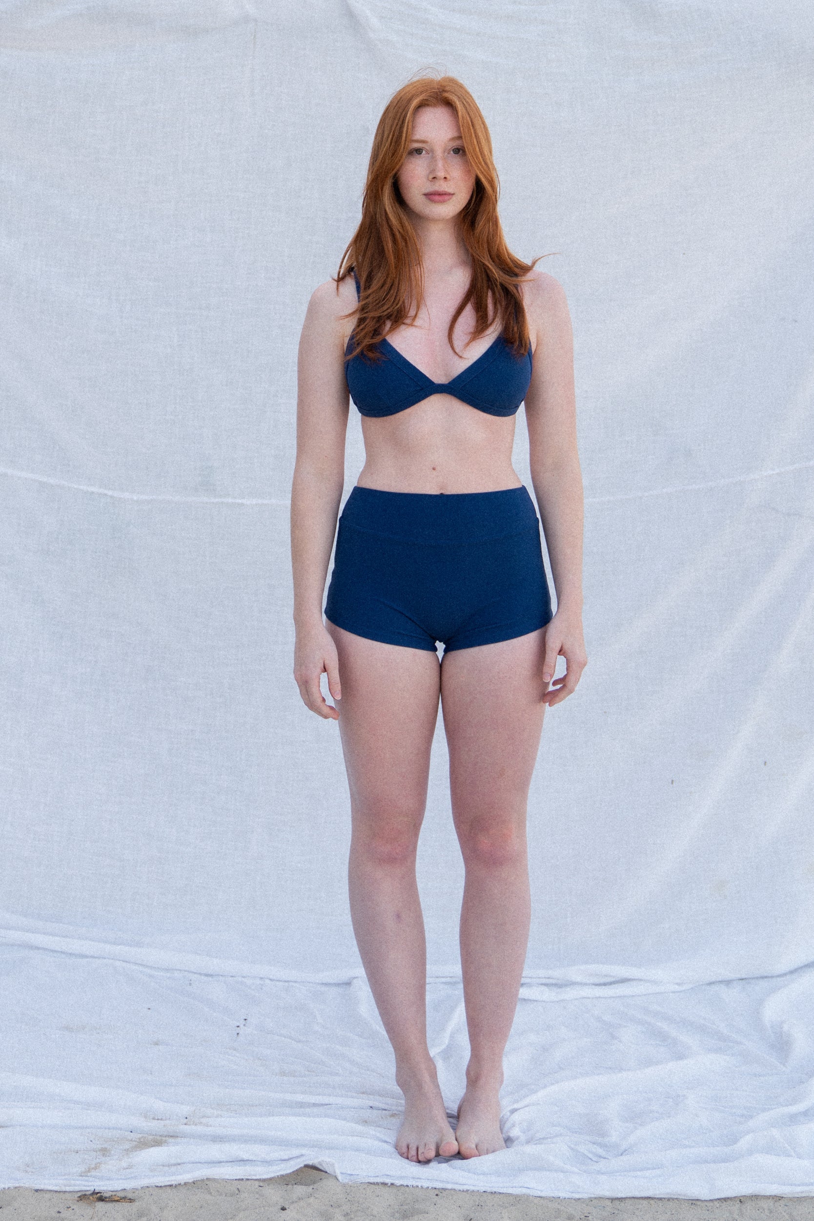 TERRY TOWEL TRIANGLE BIKINI TOP INDIGO