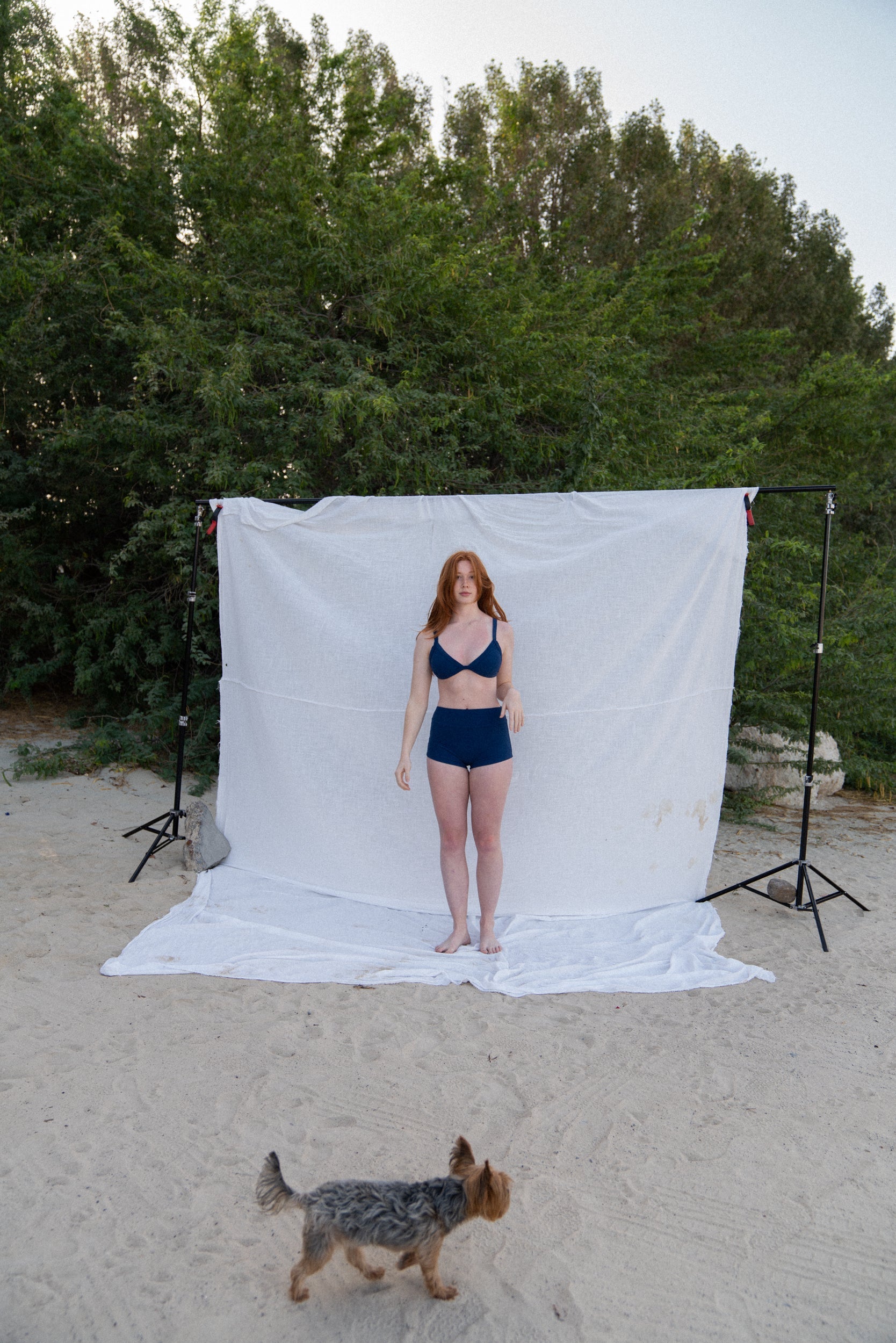 TERRY TOWEL TRIANGLE BIKINI TOP INDIGO