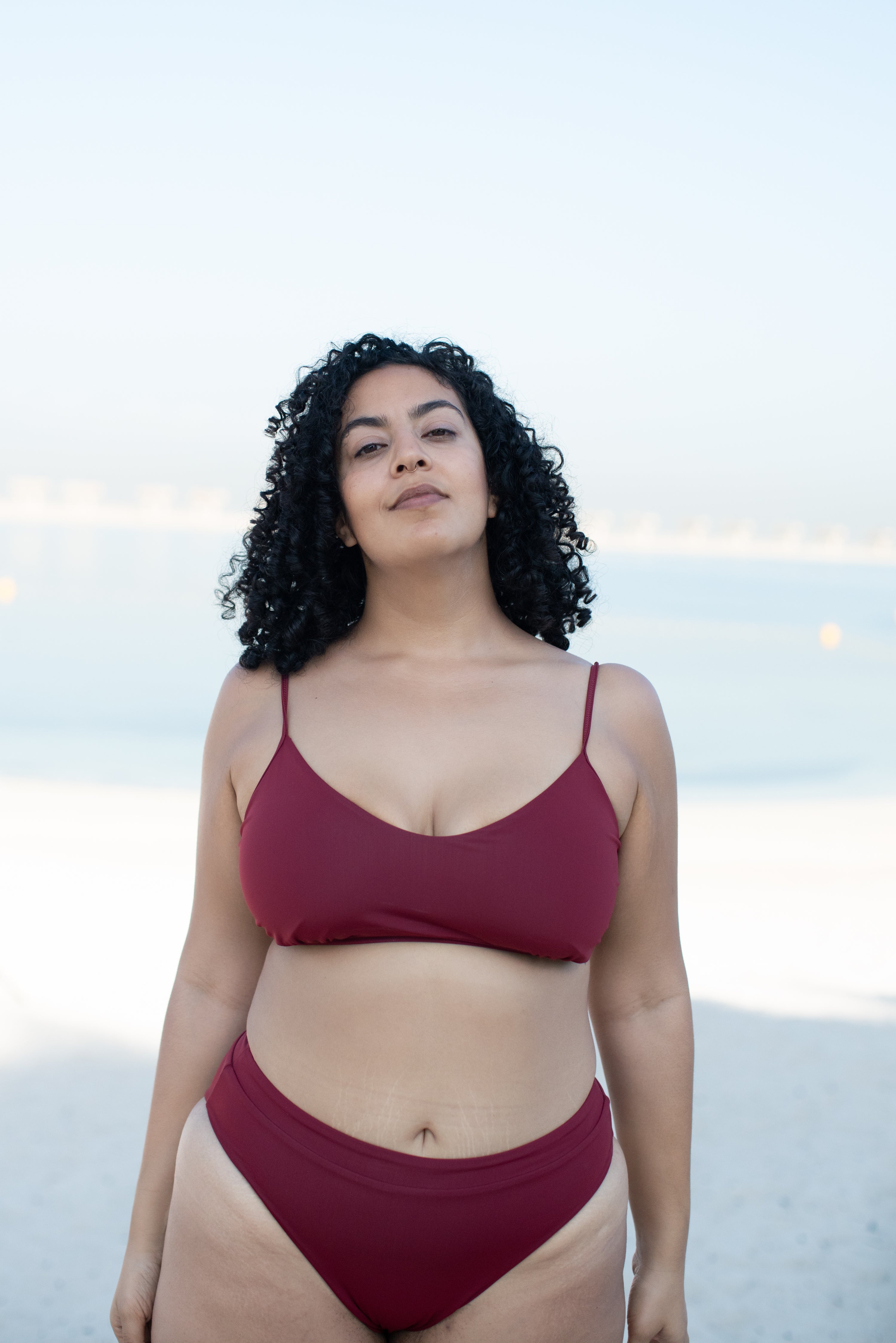 ISABEL BIKINI TOP ROUND NECK WINE RED
