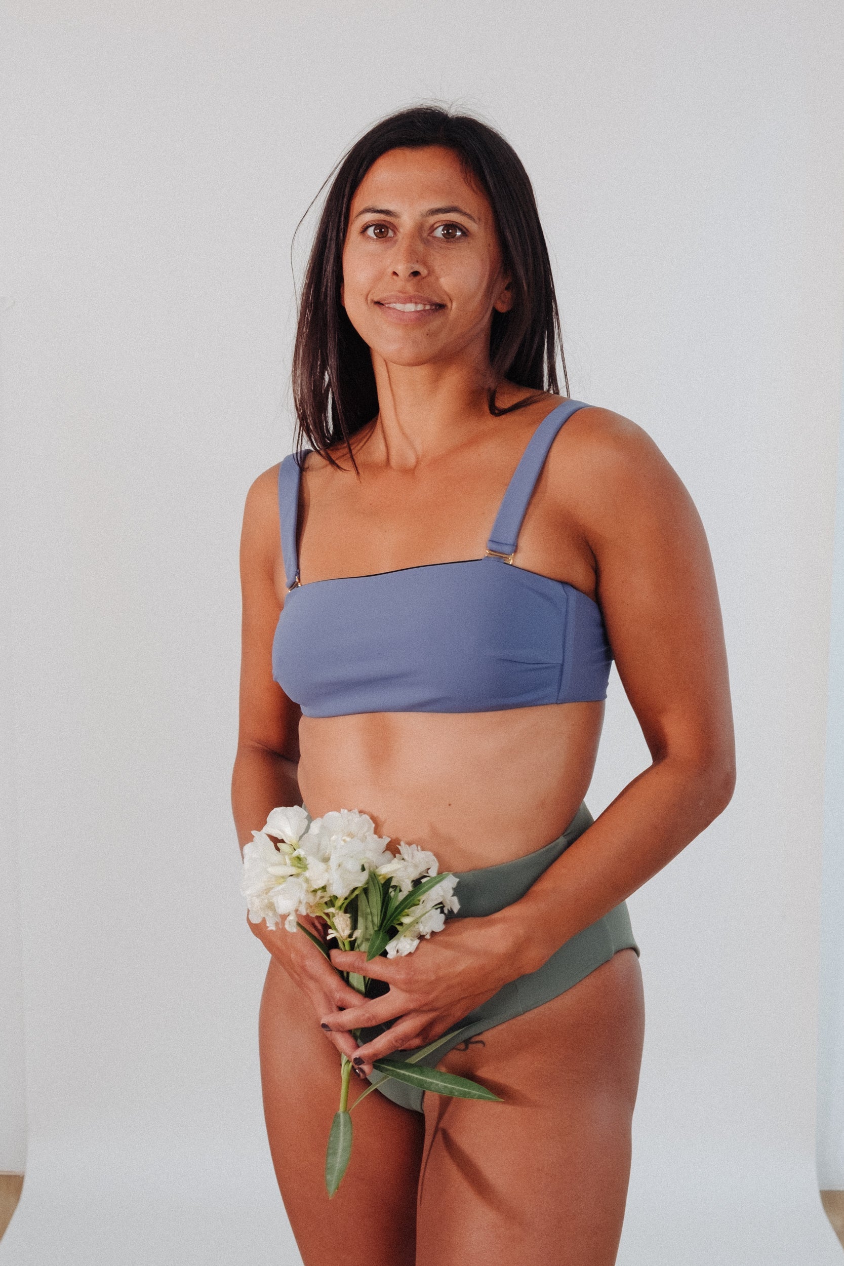 KATE BIKINI BANDEAU TOP TIE BACK HAZY BLUE