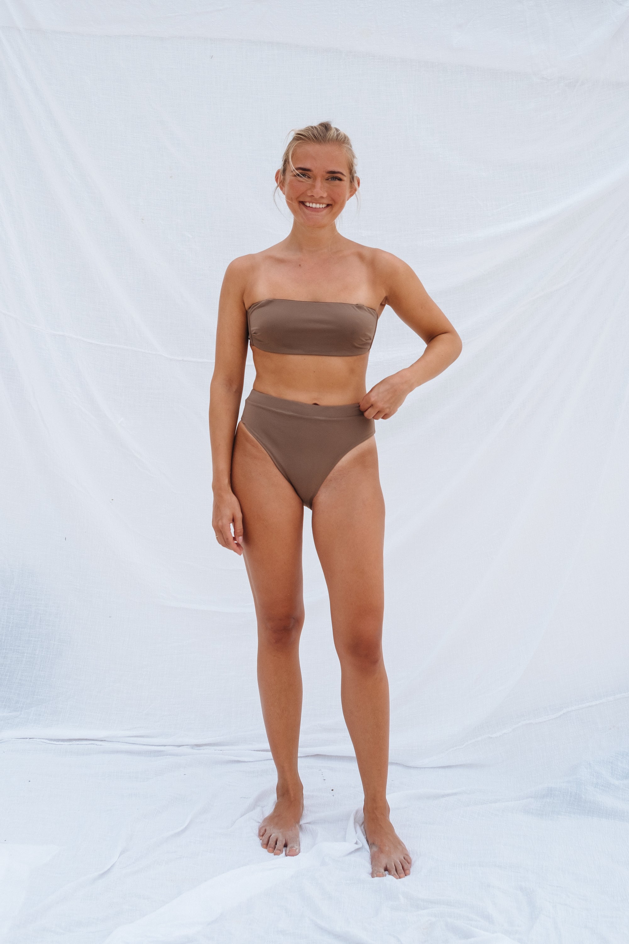 KATE BIKINI BANDEAU TOP TIE BACK SAND