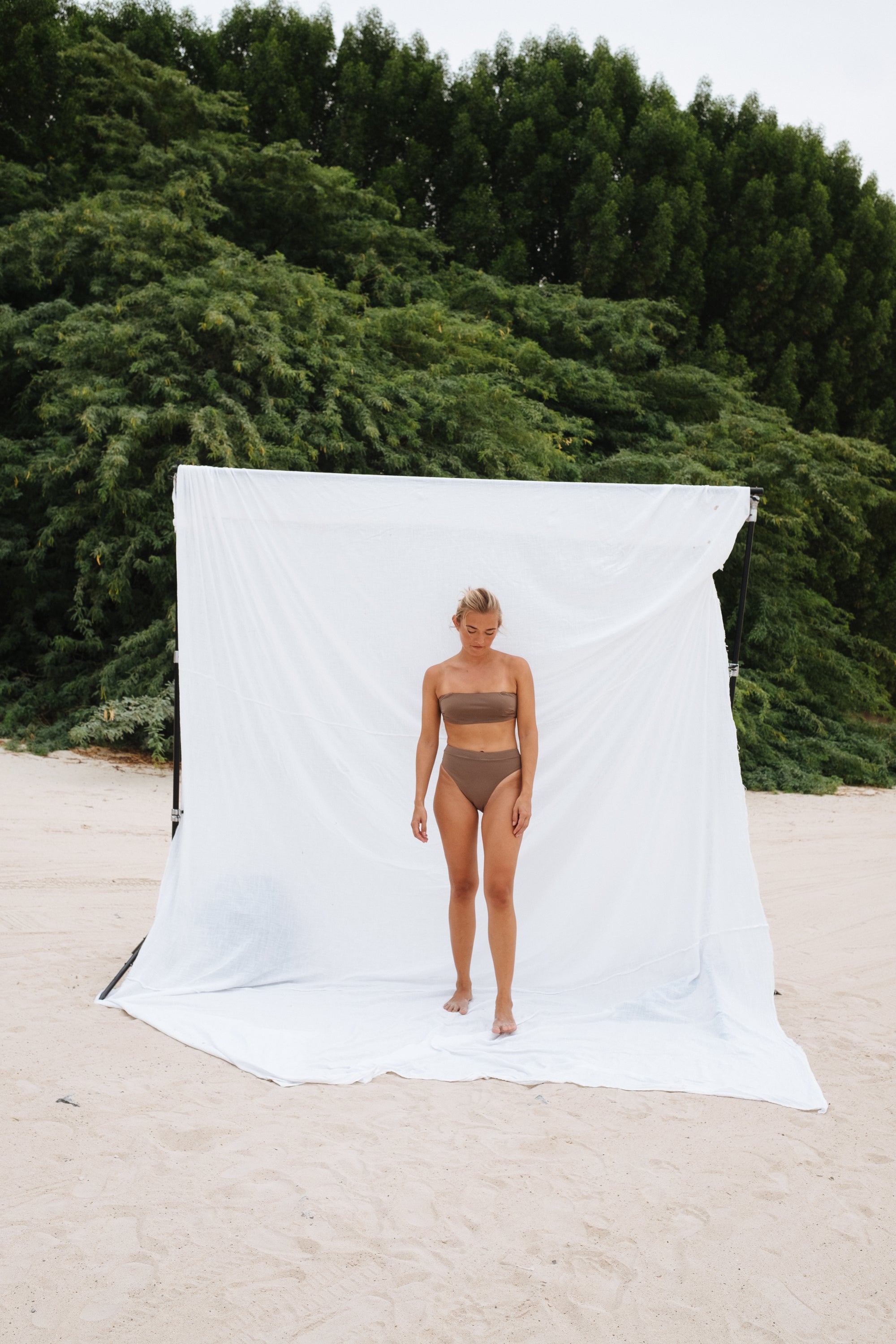 KATE BIKINI BANDEAU TOP TIE BACK SAND