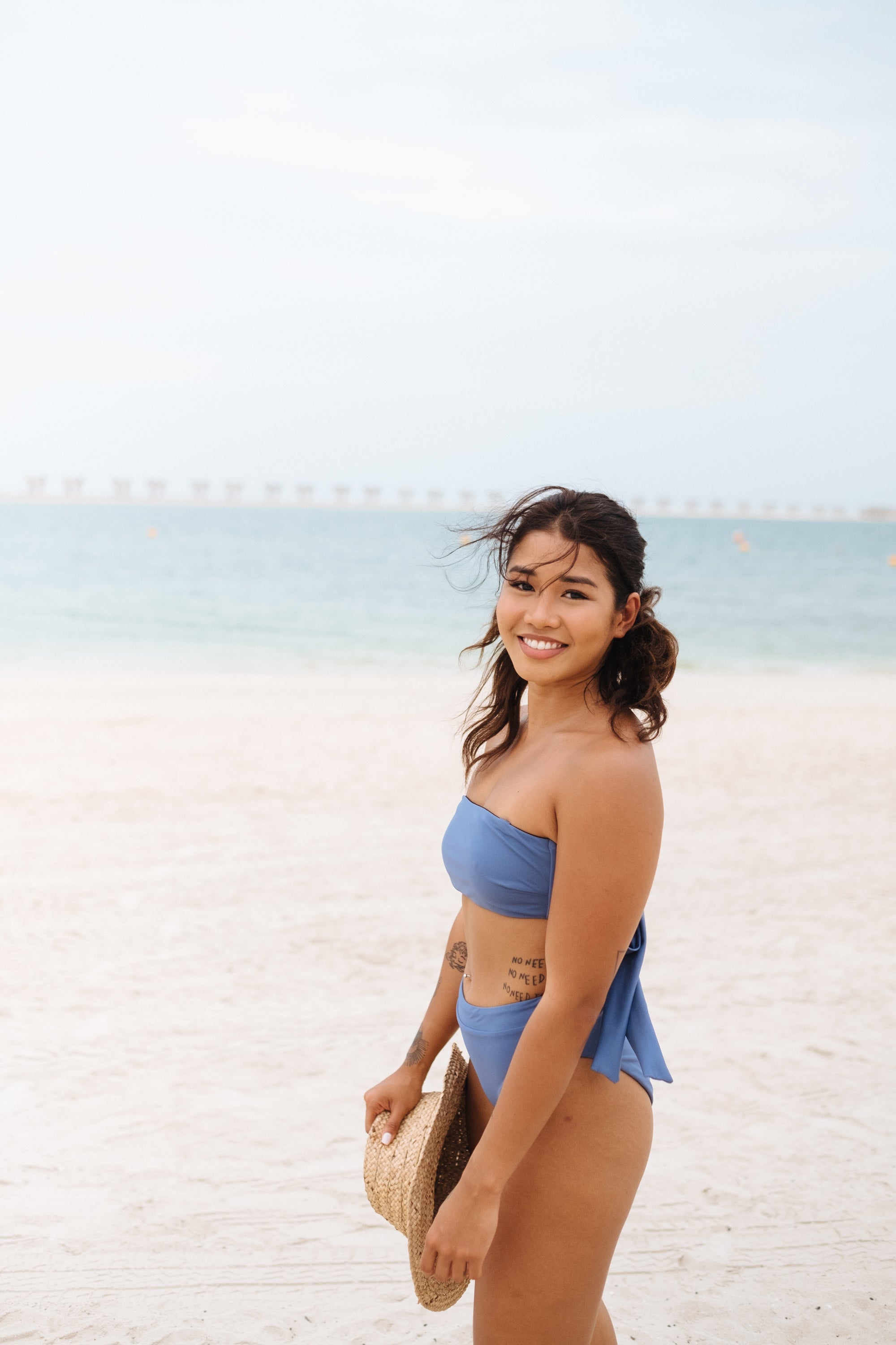 KATE BIKINI BANDEAU TOP TIE BACK HAZY BLUE