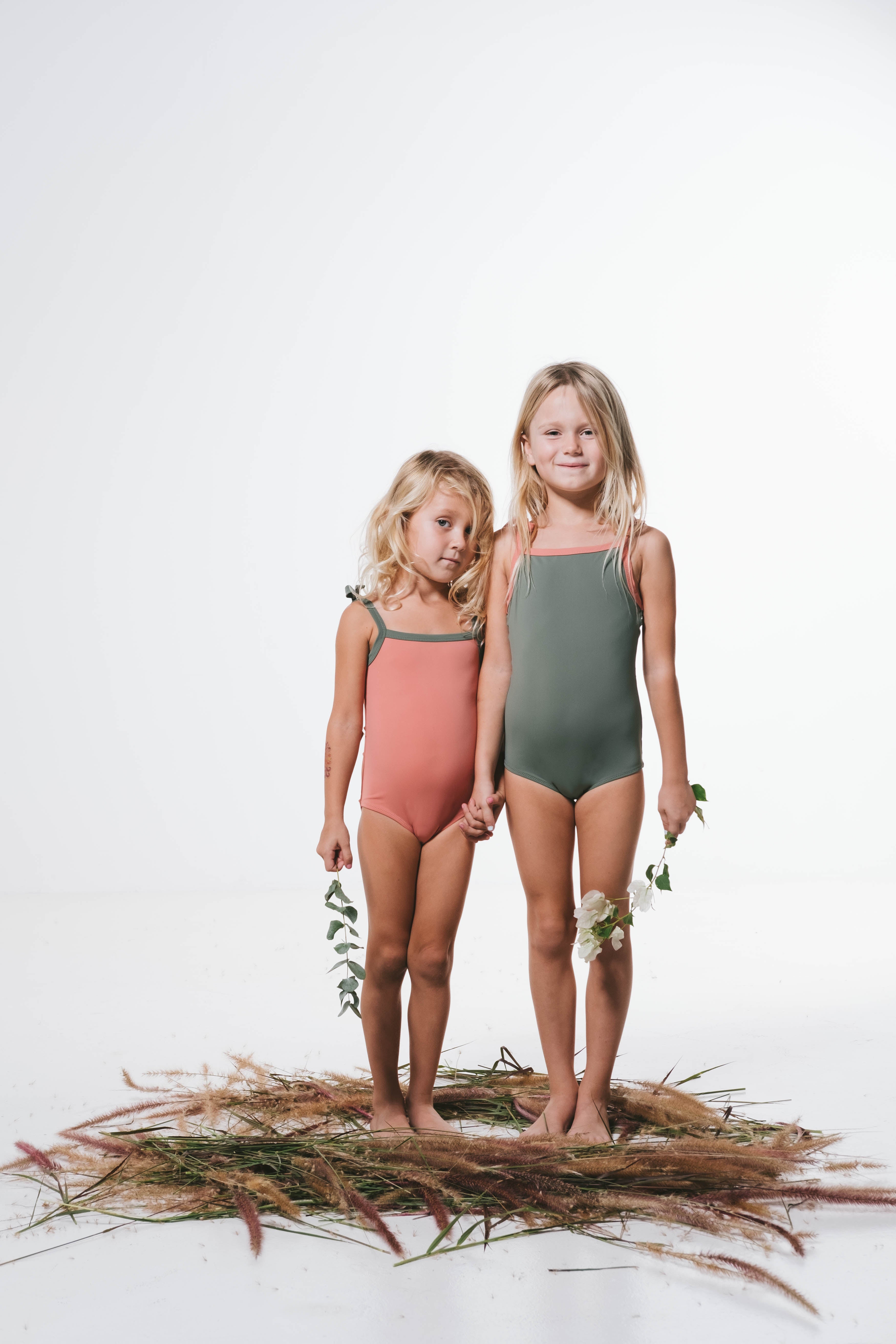 MAIA GIRLS ONE PIECE WITH SHOULDER TIE HAZY GREEN